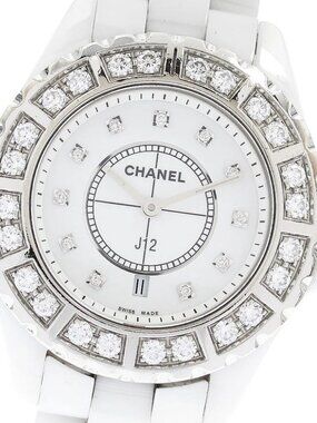 CHANEL J12 White Ceramic Diamond Bezel H2429 Date 11P diamond Ladies_899315